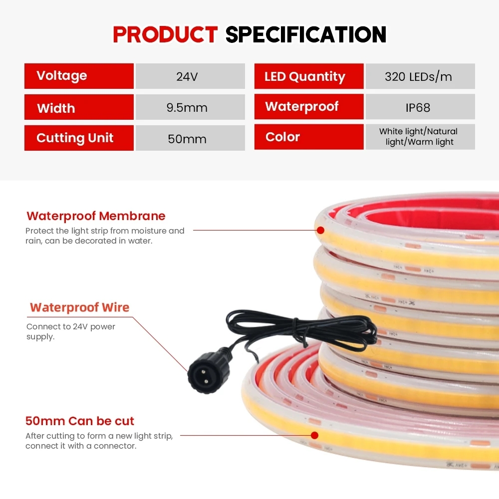24V COB 스트립 IP68 방수 화이트 태양광 플렉 - Outdoor Power Strip 리뷰 및 가격