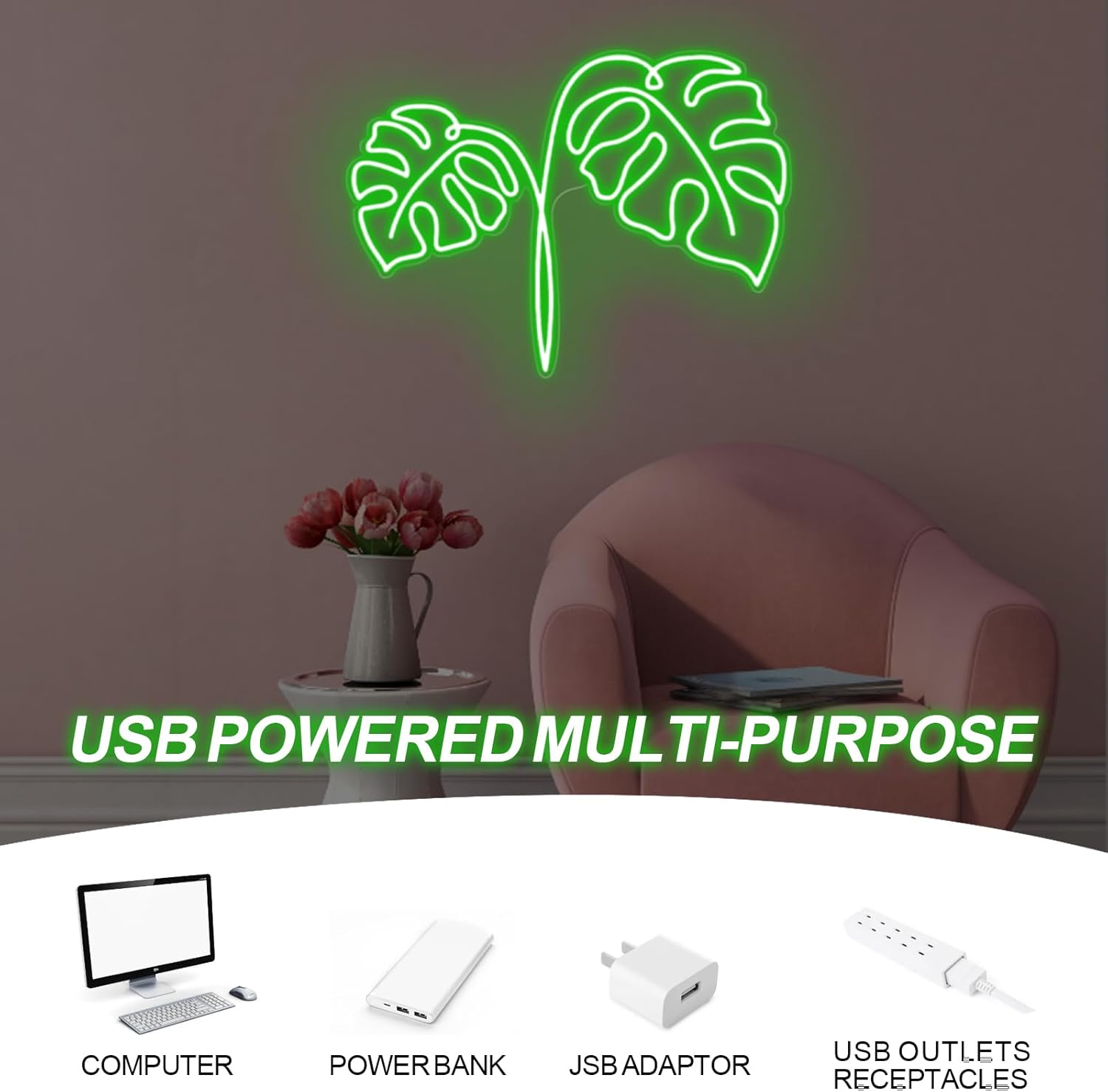몬스테라 잎 네온 사인 USB 전원 식물 LED 조명  - Outdoor Power And Plant 리뷰 및 가격